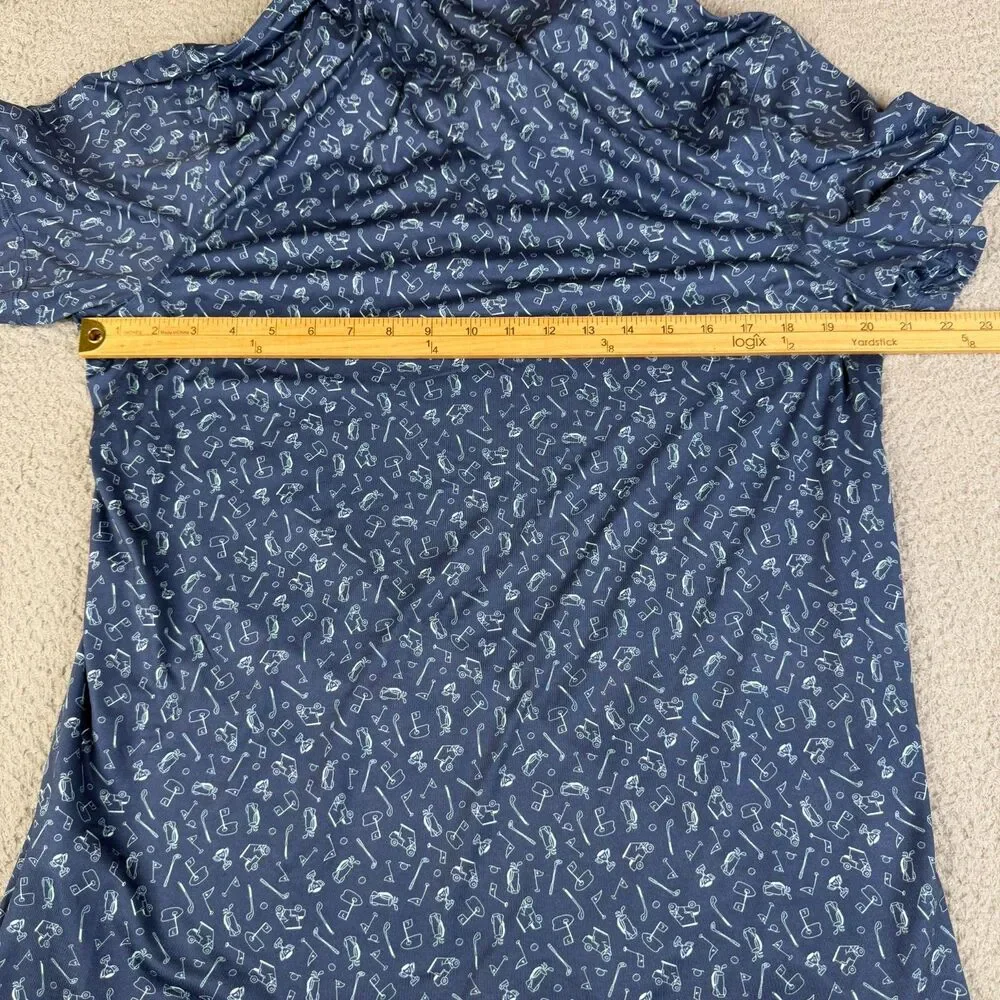 J. CREW Performance Polo Shirt Men L Blue All Over Golf Bag Tee Cart Trophy Club